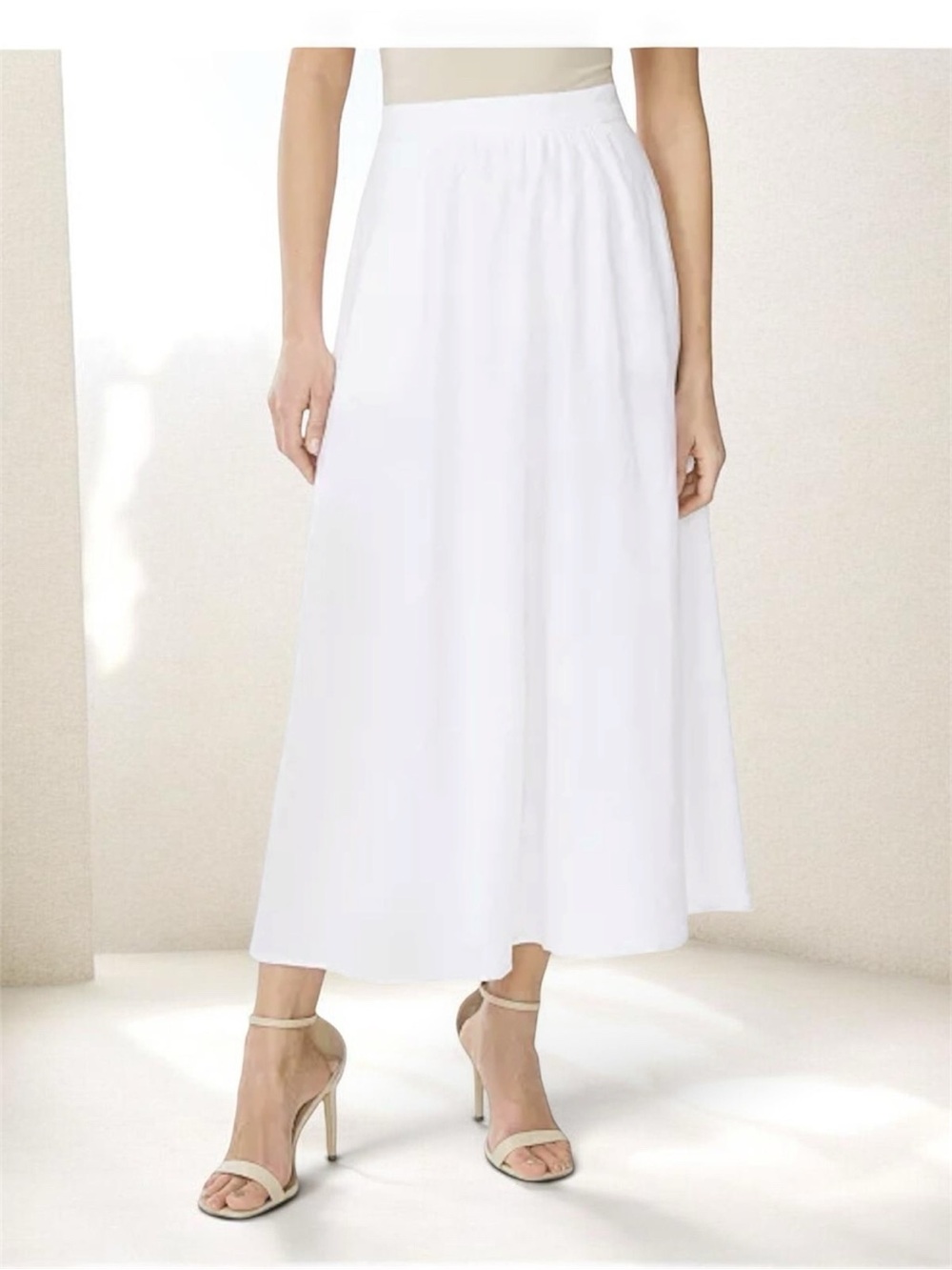NWT Vince Camuto Classic White Linen A-Line Midi Skirt